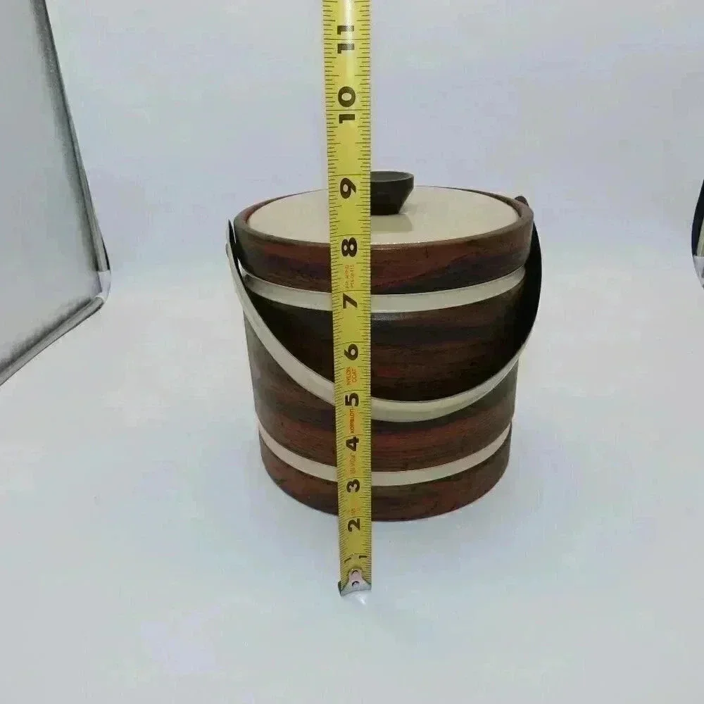 Vintage Ice Bucket Insulated Faux Wood Vinyl 1970s MCM
